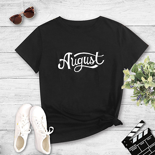 

Women's Painting T shirt Text Safety Sign Print Round Neck Basic Tops Cotton Red Black Green