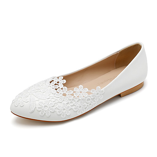 

Women's Wedding Shoes Flat Heel Pointed Toe Faux Leather Solid Colored White