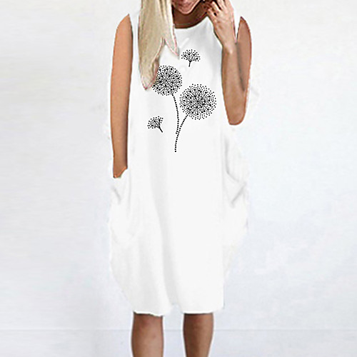 

Women's T Shirt Dress Tee Dress Knee Length Dress Blue Yellow Fuchsia Gray Green White Black Sleeveless Print Summer Round Neck Casual Oversized 2021 S M L XL XXL 3XL 4XL 5XL