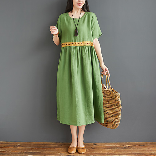 

Women's A Line Dress Midi Dress Blushing Pink Green Short Sleeve Solid Color Summer Casual 2021 Large size L Large size XL Large size XXL Large size M