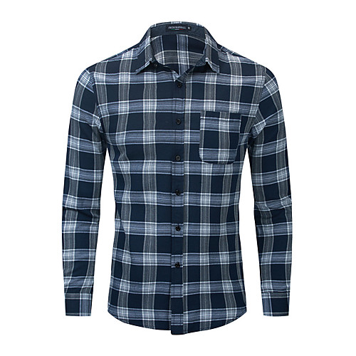 

Men's Shirt Tartan Button-Down Long Sleeve Casual Tops 100% Cotton Lightweight Casual Fashion Breathable Blue