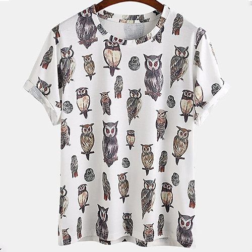 

Men's Tee T shirt 3D Print Graphic Prints Owl Print Short Sleeve Daily Tops Casual Designer Big and Tall White