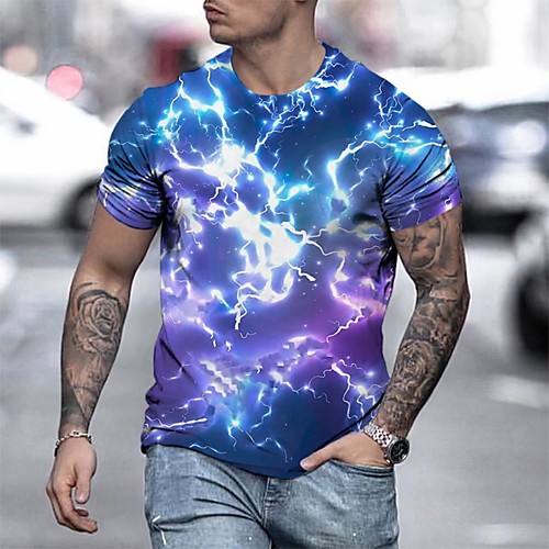 

Men's Tee T shirt Shirt 3D Print Graphic Crack Plus Size Short Sleeve Casual Tops Basic Designer Slim Fit Big and Tall Blue Green Royal Blue