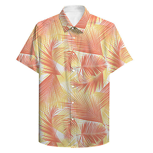 

Men's Shirt 3D Print Leaves Plus Size 3D Print Button-Down Short Sleeve Casual Tops Casual Fashion Breathable Comfortable Orange