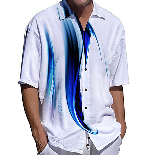 

Men's Shirt 3D Print Linear Plus Size 3D Print Button-Down Short Sleeve Casual Tops Casual Fashion Breathable Comfortable Blue / Sports