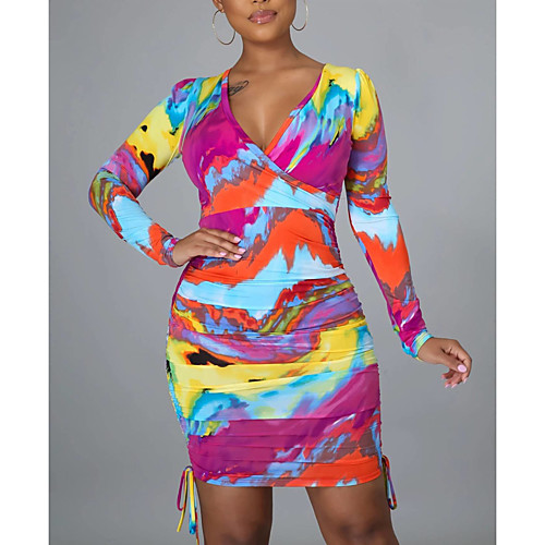 

Women's Sheath Dress Short Mini Dress color Long Sleeve Multi Color Summer Casual 2021 S M L XL