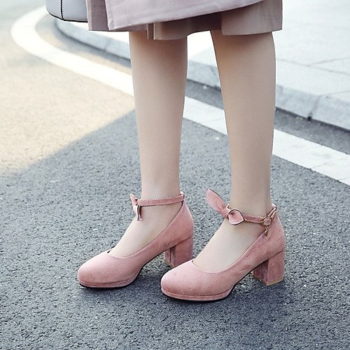 

Women's Heels Chunky Heel Round Toe PU Synthetics Pink