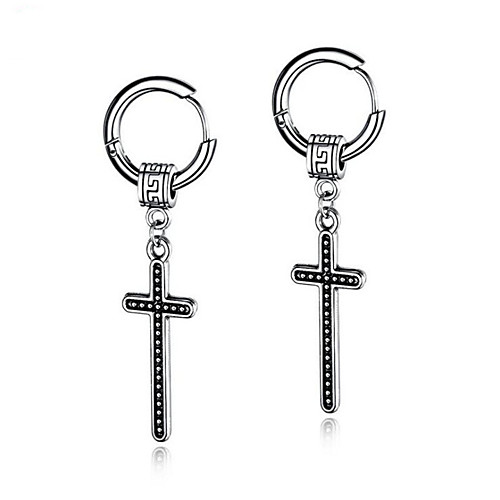 

Men's Drop Earrings Geometrical Cross Stylish Stainless Steel Earrings Jewelry Silver For Street Date Birthday Festival 1 Pair