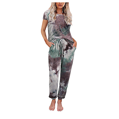 

Women's Loungewear Pajamas Sets Leopard Print Cotton Blend Polyester Casual T shirt Pant Street Daily Wear Short Sleeve / 2 Pieces