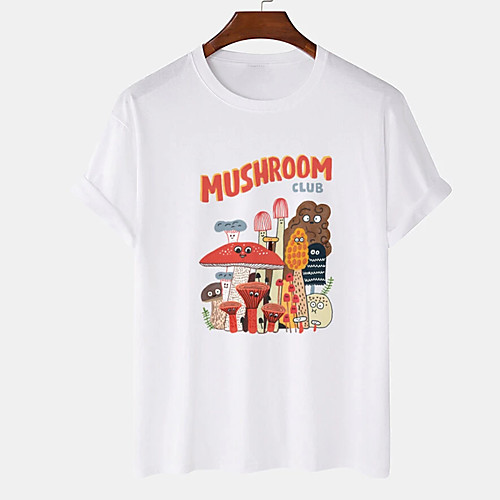 

Men's Unisex Tee T shirt Hot Stamping Graphic Prints Mushroom Plus Size Print Short Sleeve Casual Tops Cotton Basic Designer Big and Tall White Black Khaki