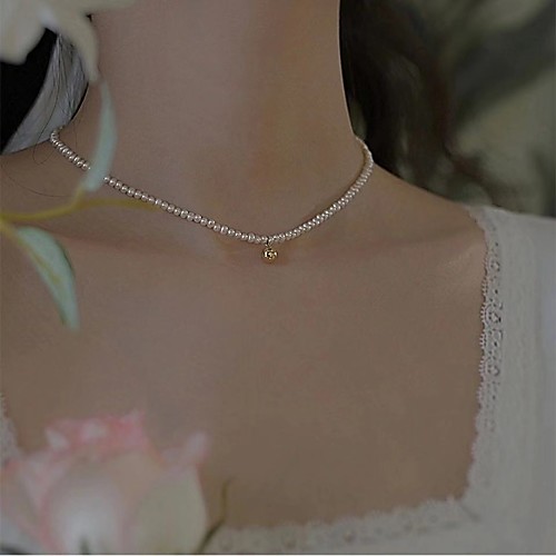 

Women's White Freshwater Pearl Choker Necklace Bead Necklace Beads Fashion Baroque Gold Plated White 40 cm Necklace Jewelry 1pc For Wedding Gift Prom Beach