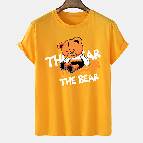 

Men's Unisex Tee T shirt Hot Stamping Graphic Prints Bear Plus Size Short Sleeve Casual Tops Cotton Basic Designer Big and Tall Blue Blushing Pink Orange