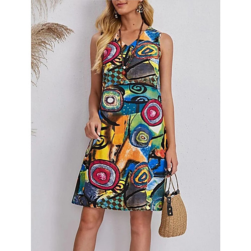 

Women's A Line Dress Knee Length Dress color Sleeveless Print Spring Summer Casual 2021 S M L XL XXL XXXL
