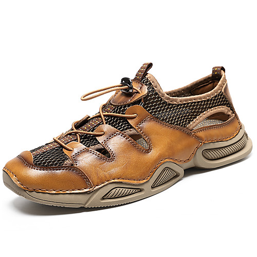 

Men's Sneakers Crochet Sporty Look Leather Shoes Sporty Casual Roman Shoes Daily Outdoor Mesh Cowhide Handmade Non-slipping Shock Absorbing Booties / Ankle Boots Dark Brown Yellow Black Color Block