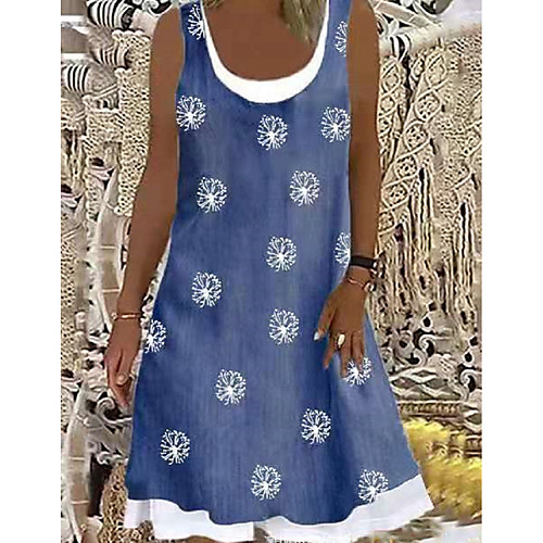 

Women's A Line Dress Knee Length Dress Dusty Blue Light Blue Sleeveless Print Print Spring Summer Casual Loose 2021 S M L XL XXL 3XL