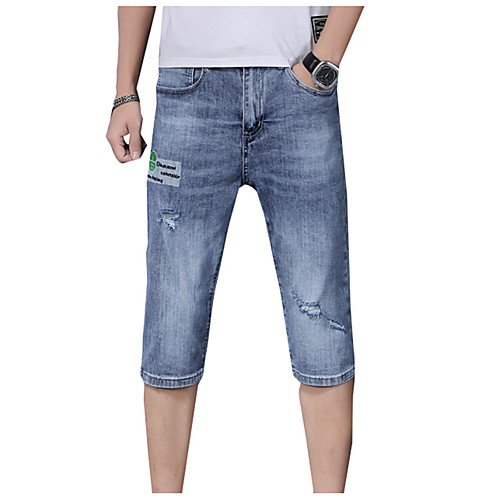 

Men's Athleisure Breathable Outdoor Casual Daily Jeans Shorts Pants Patchwork Calf-Length Print Blue