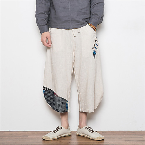 

Men's Stylish Sporty Casual / Sporty Streetwear Chinoiserie Comfort Daily Sports Harem Pants Trousers Pants Graphic Full Length Wide Leg Drawstring Elastic Drawstring Design Navy Blue Beige