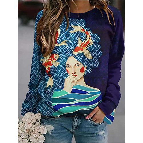 

Women's Sweatshirt Pullover Polka Dot Fish Portrait Print Casual Daily Sports 3D Print Sportswear Streetwear Hoodies Sweatshirts Loose Blue
