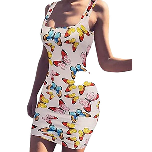 

Women's Sheath Dress Short Mini Dress Blue Blushing Pink Rainbow Orange White Black Brown Sleeveless Print Summer Square Neck 1920s Sexy Party Club Beach 2021 S M L XL