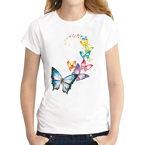 

Women's Butterfly Painting T shirt Graphic Butterfly Print Round Neck Basic Tops White