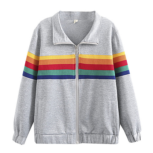 

Women's Coat Casual / Daily Spring Summer Regular Coat Stand Collar Regular Fit Casual Jacket Pattern Zipper Gray White