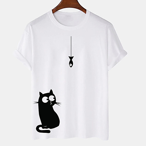 

Men's Unisex Tee T shirt Hot Stamping Cat Graphic Prints Plus Size Print Short Sleeve Casual Tops Cotton Basic Designer Big and Tall White Black Gray