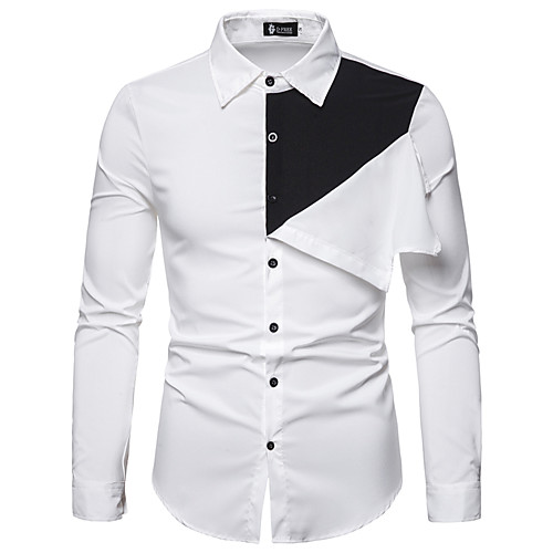 

Men's Shirt Color Block Patchwork Button-Down Long Sleeve Casual Tops Business Simple Lightweight Basic White Black Red