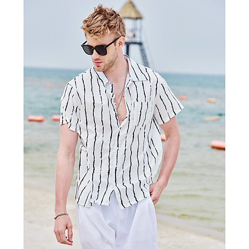 

Men's Shirt Other Prints Striped Button-Down Print Short Sleeve Daily Tops Casual White