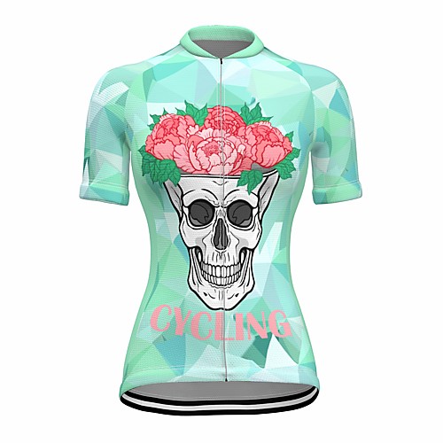 

21Grams Women's Short Sleeve Cycling Jersey Summer Spandex Green Skull Floral Botanical Bike Top Mountain Bike MTB Road Bike Cycling Quick Dry Moisture Wicking Sports Clothing Apparel / Stretchy
