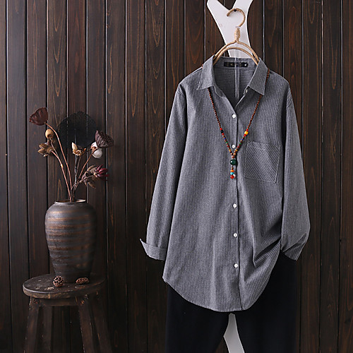 

Women's Plus Size Tops Shirt Solid Color Long Sleeve Button Down Collar Yellow Gray Black Big Size XL 2XL 3XL 4XL