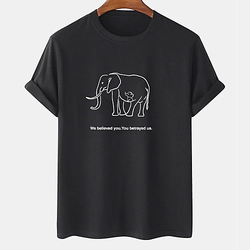 

Men's Unisex Tee T shirt Hot Stamping Graphic Prints Elephant Animal Plus Size Print Short Sleeve Casual Tops Cotton Basic Designer Big and Tall White Black Khaki