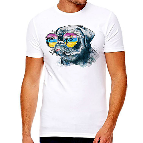 

Men's Unisex Tee T shirt Hot Stamping Cat Graphic Prints Plus Size Print Short Sleeve Casual Tops Cotton Basic Designer Big and Tall White