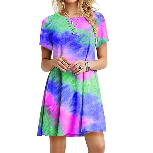 

Women's A Line Dress Short Mini Dress Blue Purple Yellow Orange Light Blue Short Sleeve Tie Dye Print Summer Round Neck Casual 2021 S M L XL XXL 3XL 4XL 5XL