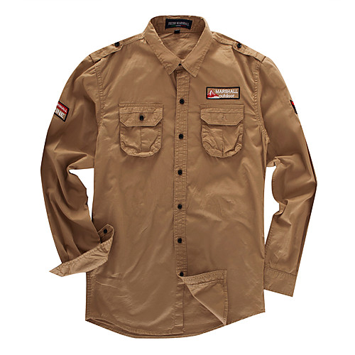 

Men's Shirt Solid Color Button-Down Long Sleeve Street Tops Cotton Casual Military Comfortable Army Green Khaki Navy Blue