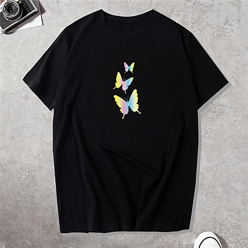 

Men's Unisex Tee T shirt Shirt Hot Stamping Butterfly Graphic Prints Plus Size Short Sleeve Casual Tops Cotton Basic Vintage Designer Big and Tall Black