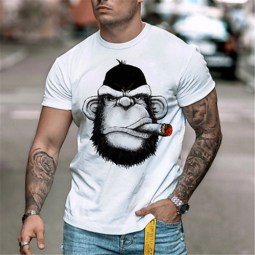 

Men's Unisex Tee T shirt Hot Stamping Graphic Prints Orangutan Plus Size Print Short Sleeve Casual Tops Cotton Basic Designer Big and Tall White