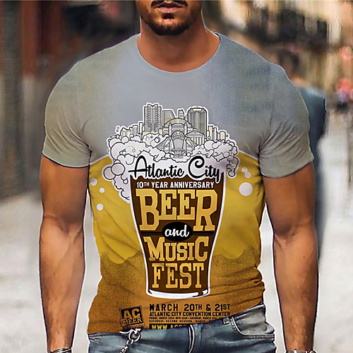 

Men's Tee T shirt Shirt 3D Print Graphic Prints Beer Print Short Sleeve Daily Tops Casual Designer Big and Tall Gray