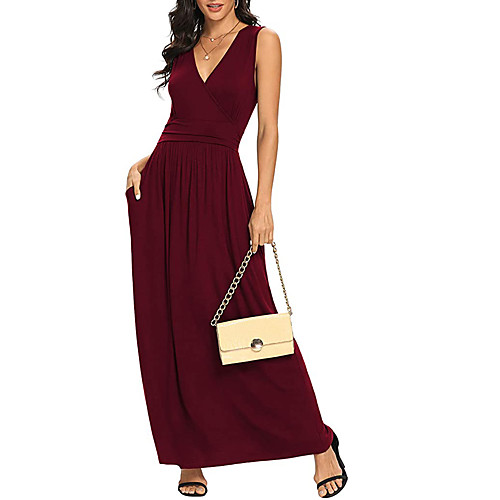 

Women's Swing Dress Maxi long Dress Navy Red Wine White Black Sleeveless Solid Color Spring Summer Casual 2021 S M L XL 2XL