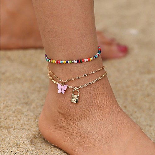 

Anklet Stylish European Sweet Women's Body Jewelry For Street Holiday Layered Acrylic Alloy Butterfly Gold 3 PCS