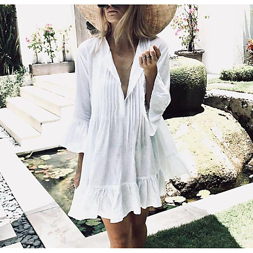 

Women's Cover Up Beach Dress Swimsuit Oversized Solid Color Lake Green White Black Swimwear Bathing Suits New / Padless