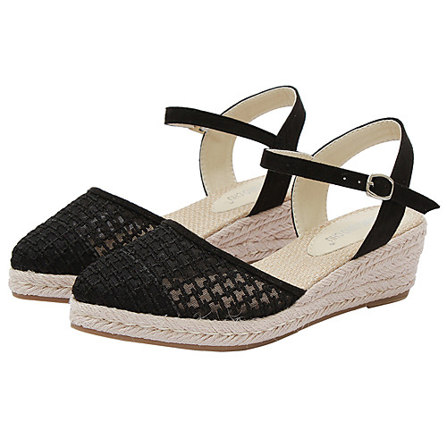 

Women's Sandals Wedge Sandals Espadrilles Wedge Heel Pointed Toe Wedding Flats Linen Denim Ribbon Tie Solid Colored Almond Black