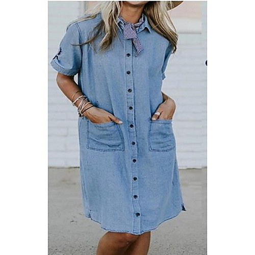 

Women's A Line Dress Knee Length Dress Light Blue Dark Blue Sleeveless Solid Color Spring Summer Casual / Daily 2021 S M L XL XXL 3XL 4XL 5XL / Denim Dress