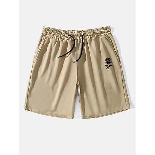 

Men's Casual / Sporty Streetwear Comfort Breathable Soft Daily Weekend Chinos Shorts Pants Rose Above Knee Drawstring Pocket Elastic Waist Black Khaki