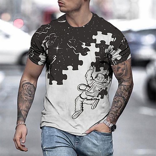 

Men's Tee T shirt Shirt 3D Print Graphic Astronaut Plus Size Short Sleeve Casual Tops Basic Designer Slim Fit Big and Tall A B C