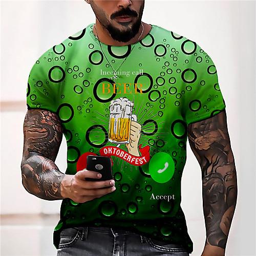 

Men's Tee T shirt Shirt 3D Print Graphic Prints Beer Print Short Sleeve Daily Tops Casual Designer Big and Tall Green