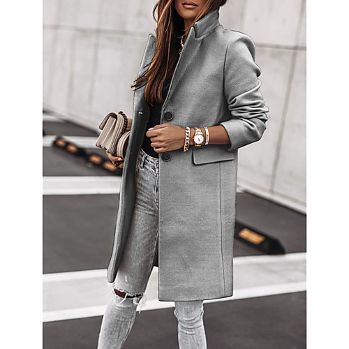 

Women's Coat Causal Fall Spring Regular Coat Shirt Collar Regular Fit Casual Jacket Solid Color Stylish Gray khaki / Cotton