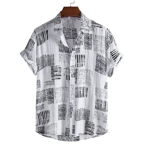 

Men's Shirt Graphic Prints Button-Down Short Sleeve Casual Tops 100% Cotton Lightweight Casual Fashion Breathable White Black / Stand Collar