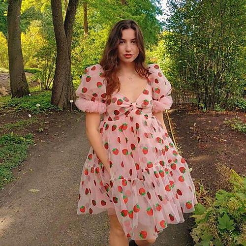 

A-Line Glittering Empire Cocktail Party Prom Dress V Neck Short Sleeve Knee Length Tulle with Lace Insert Appliques 2021