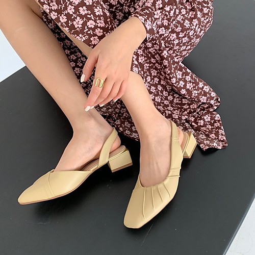 

Women's Sandals Chunky Heel Pointed Toe Rubber PU Color Block Yellow White Coffee