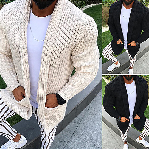 

Men's Unisex Stylish Vintage Style Basic Pocket Knitted Striped Solid Color Cardigan Sweater Long Sleeve Sweater Cardigans Halter Neck V Neck Shawl Collar Fall Spring Black Beige